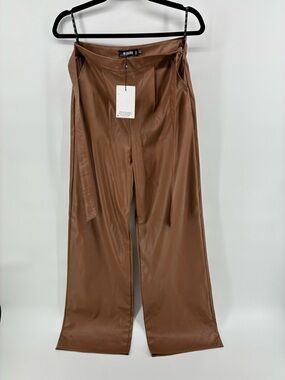 Missguided Chocolate Wide-Leg Trousers Faux Leather